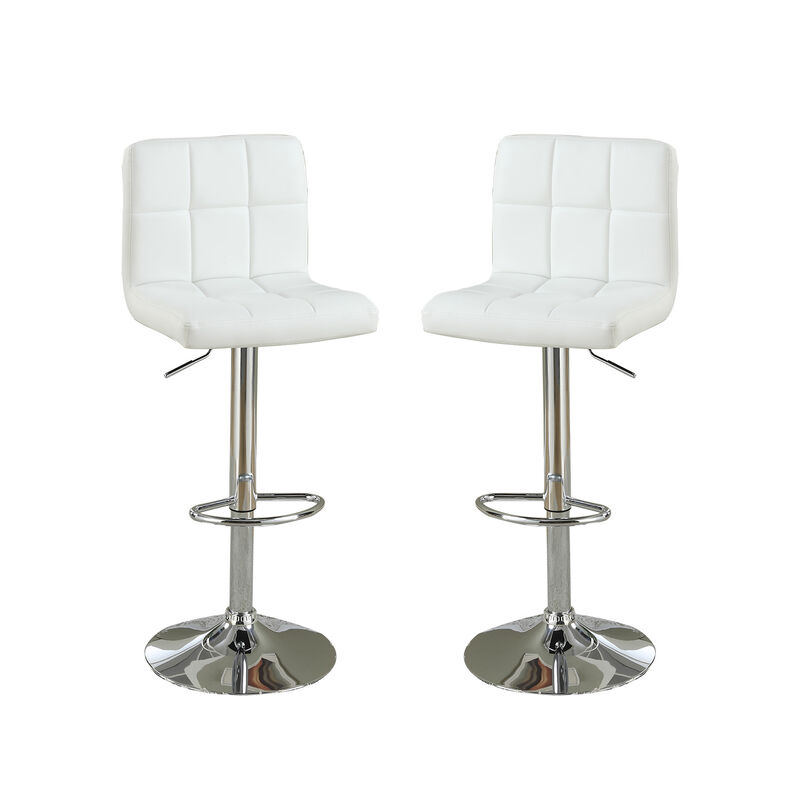 Set of 2 Adjustable White Faux Leather Bar Stools