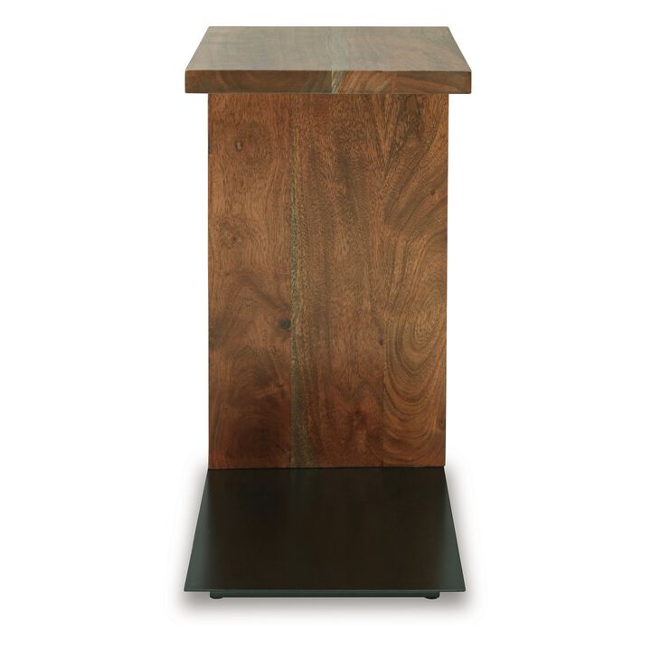 Accent Table, Solid Wood C Shape Design, 18 Inch, Dark Brown - Benzara
