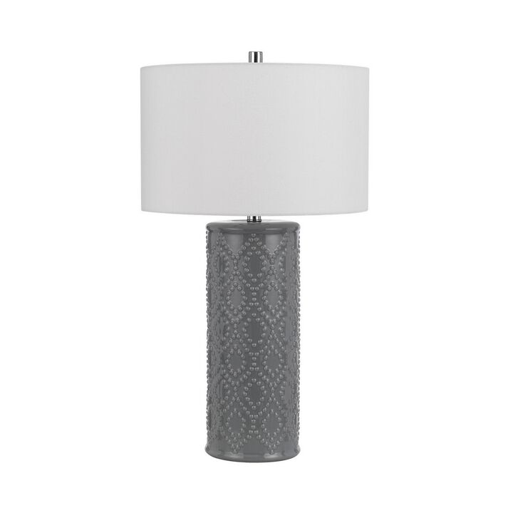 29 Inch Accent Table Lamp Set of 2, Tall Cylinder, Ball Finial Accent, Gray-Benzara