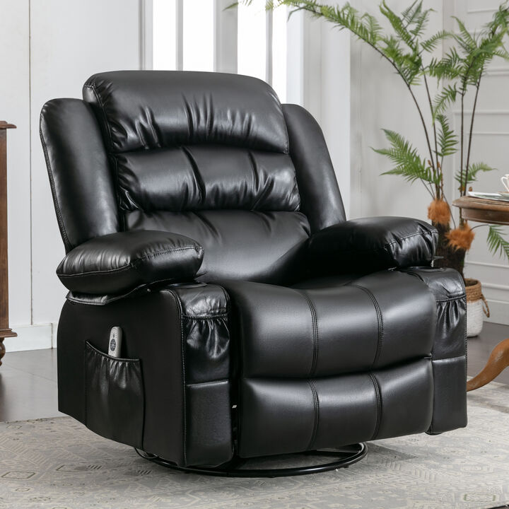 39.76 in. W Leather Recliner with Rocking, Remote Control, Tufted and Storage