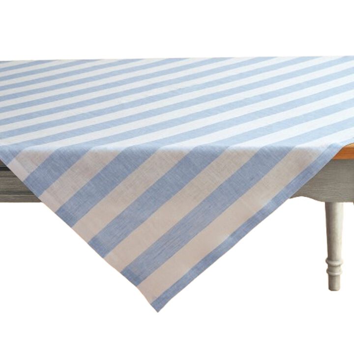 Solino Home 100% Pure Linen Table Throw 52 x 52 Inch | Cabana Stripe for Thanksgiving, Christmas