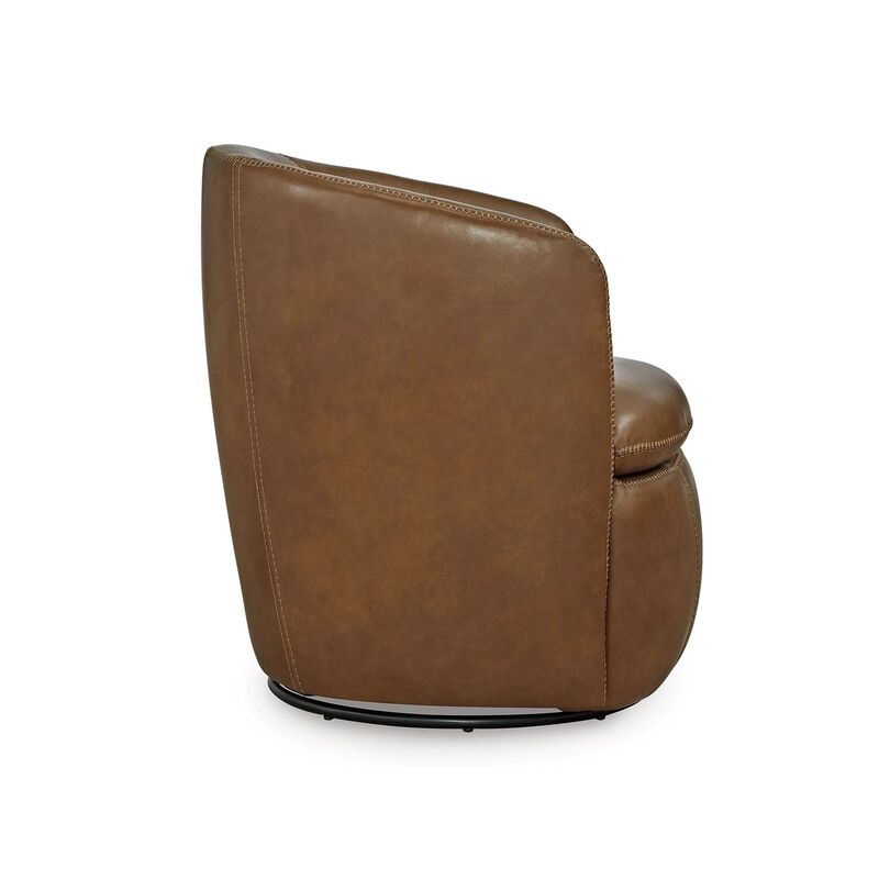 Niko Swivel Accent Chair, Round Barrel Design, Brown Top Grain Leather -