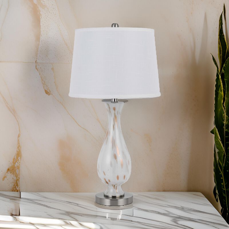 28 Inch Table Lamp Set of 2, White Shade, Elegant Curved Glass, Metal Base - Benzara
