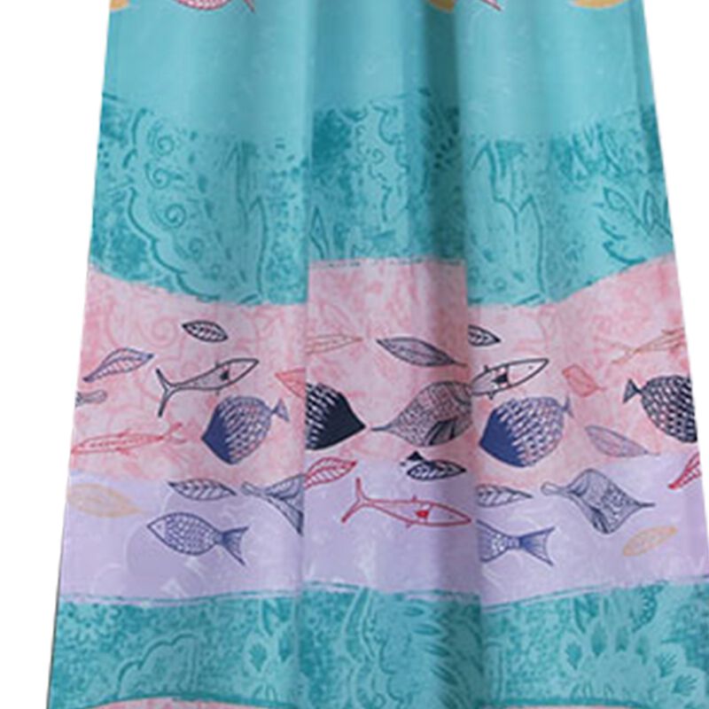 Wini 4 Piece Window Curtain Panel Set, Mermaid Design, Pink, Blue Polyester - Benzara