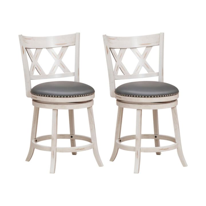 Hivvago 25.5 Inch Hand-Antiqued Stool Set of 2 with Wider Padded Seat