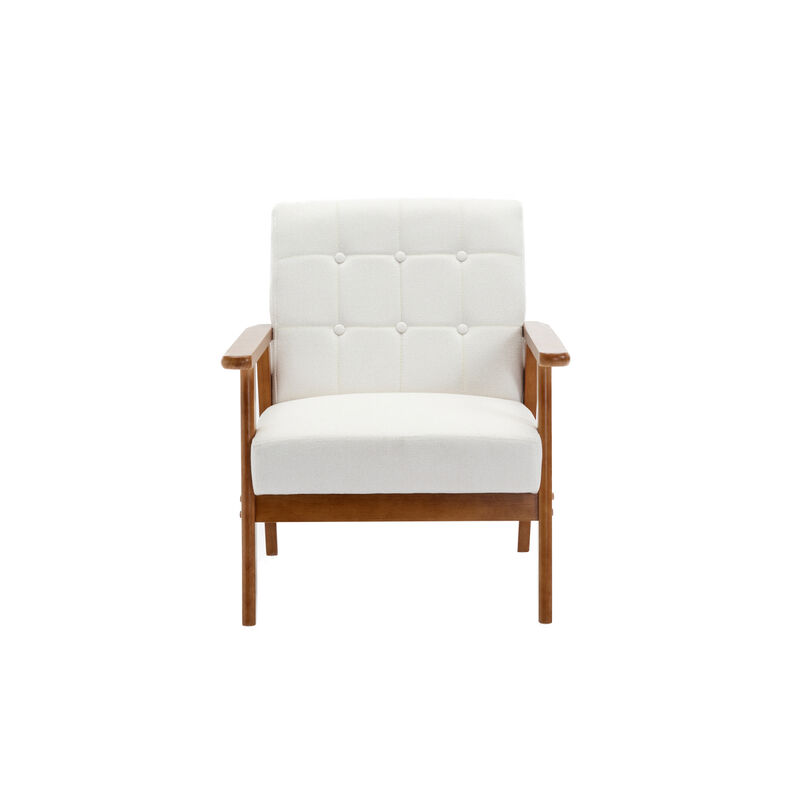 Leisure Chair With Solid Wood Armrest And Feet, Mid-Century Modern Accent Chair