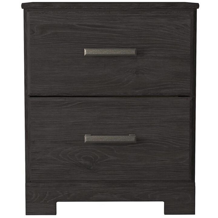 Wren 24 Inch Modern Rustic Wood Nightstand, 2 Drawers, Oak Grain, Black-Benzara