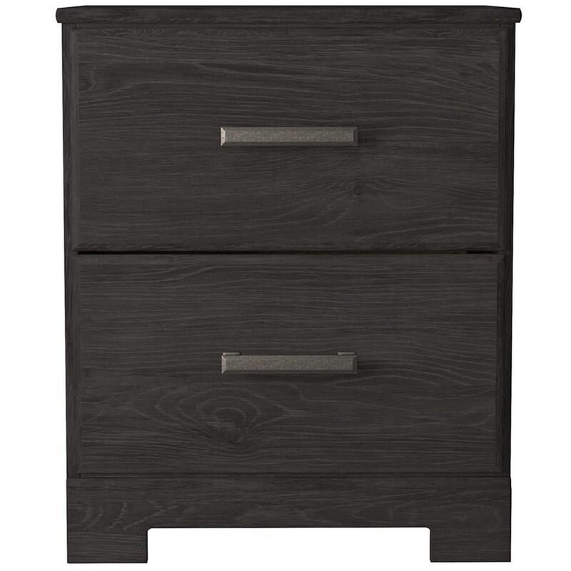 Wren 24 Inch Modern Rustic Wood Nightstand, 2 Drawers, Oak Grain, Black-Benzara