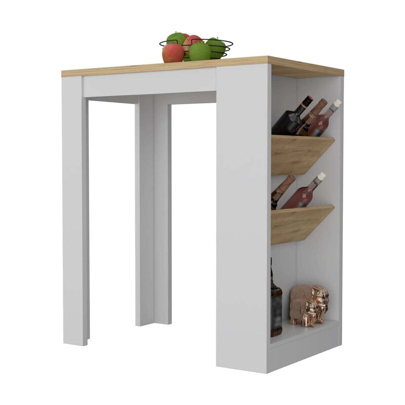 Streamdale Desoto Wine Storage Pedestal Kitchen Island White And Macadamia