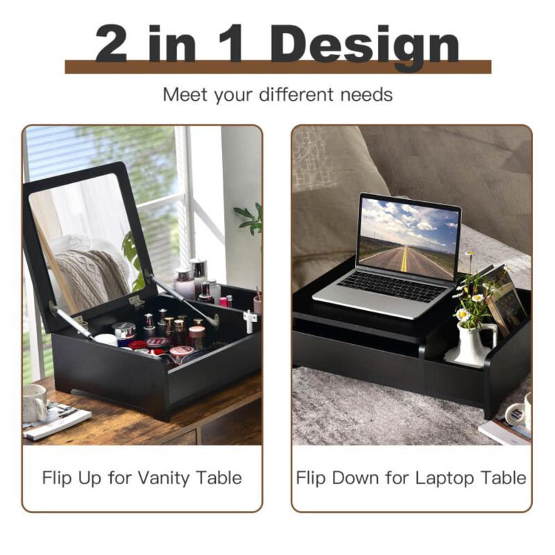 Hivvago Compact Bay Window Makeup Dressing Table with Flip-Top Mirror