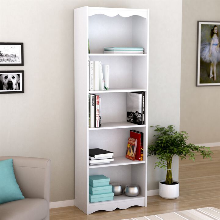 Hivvago White 72-inch High Bookcase with Soft Arches and 5 Shelves