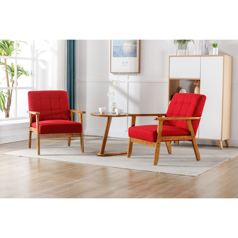 Accent Chairs Set Of 2 With Side Table, Mid Century Modern Accent Chair, Wood And Fabric
