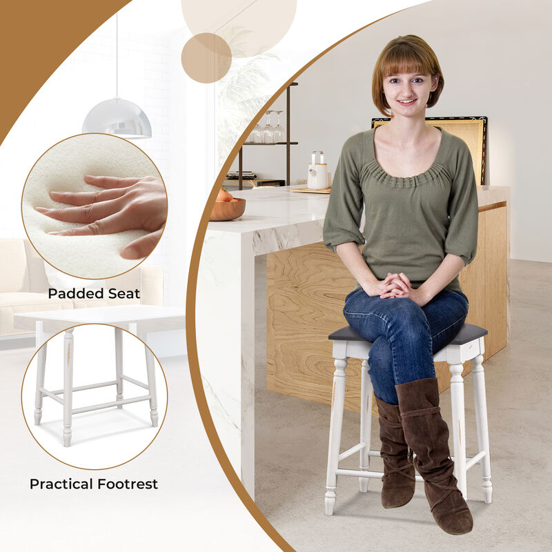 Bar Stool Set of 2 with Padded Seat Cushions and Wood Legs