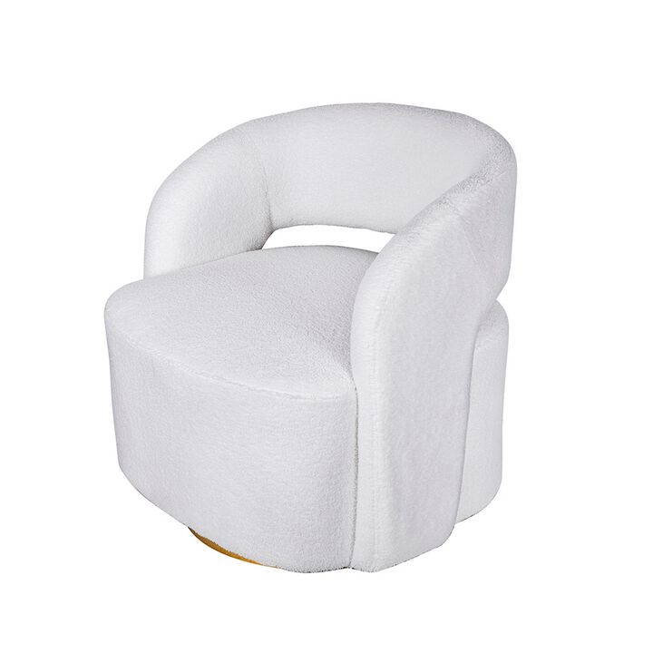 Xion 30 Inch Swivel Accent Chair, White Fabric Upholstery, Gold Iron Base - Benzara
