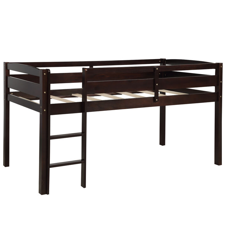 Twin Wood Loft Bed Low Loft Beds with Ladder, Twin