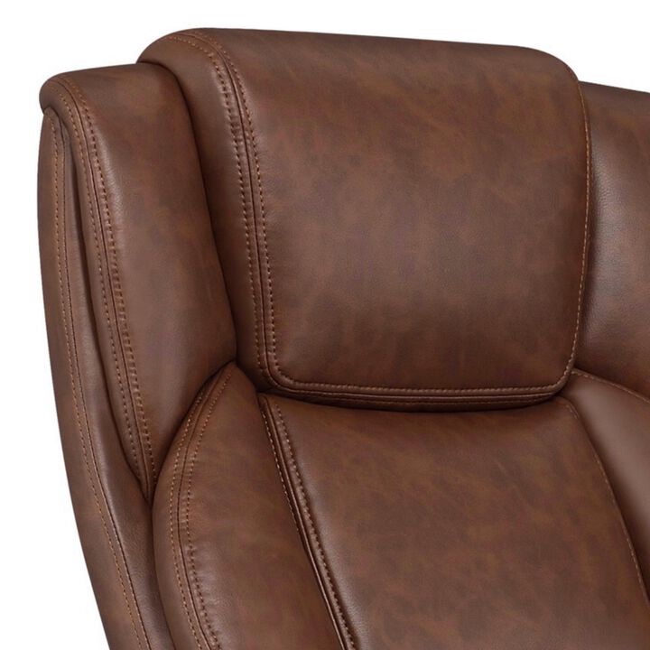 Leatherette Office Chair with Cushioned Back and Metal Star Base, Brown-Benzara