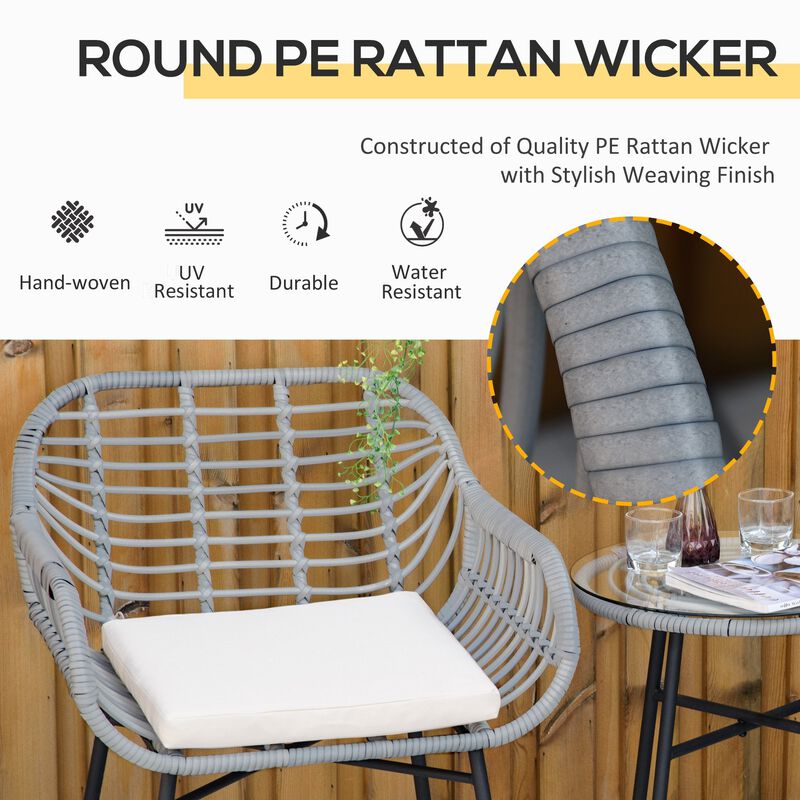Cream White Bistro Set: 3-Piece PE Rattan Furniture with Cushions