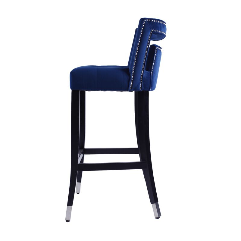 Suede Velvet Barstool With Nailheads Living Room Chair 2 PCS Set - 30 Inch Seater Height