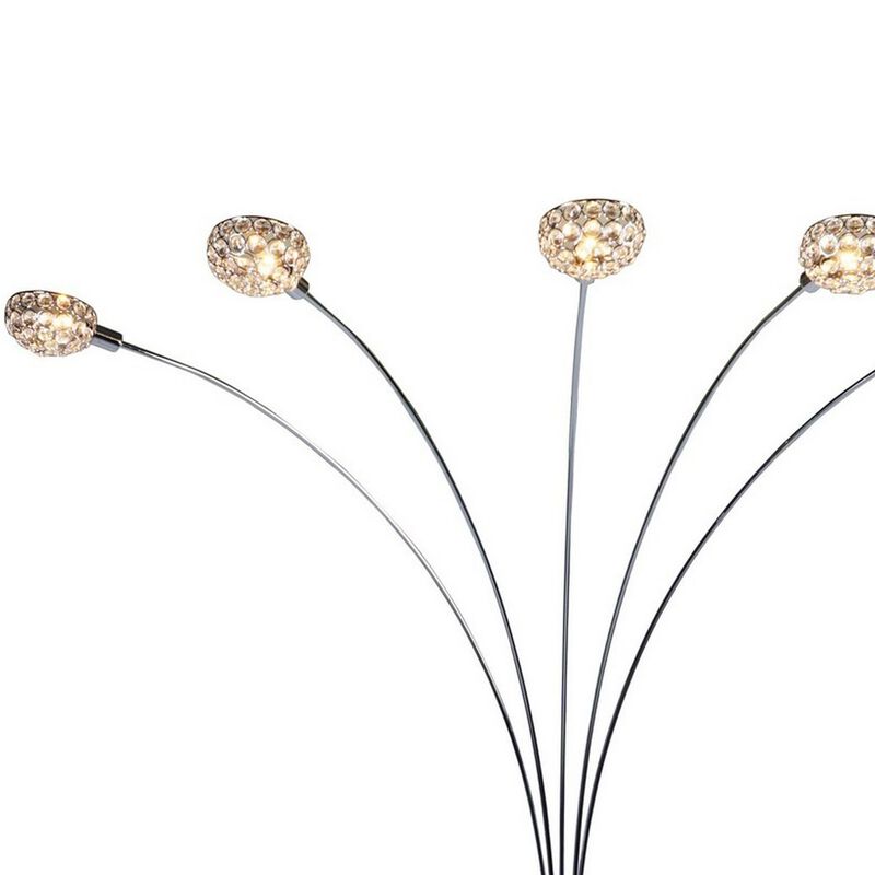 Arya 94 Inch 5 Light Arc Floor Lamp, Crystal Accents, Modern Style, Chrome-Benzara