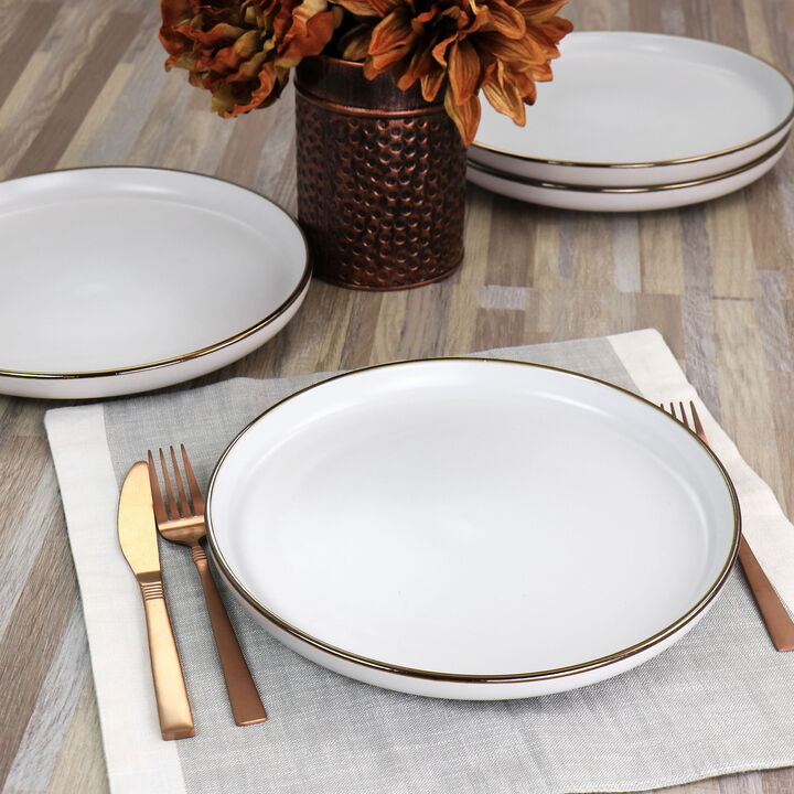 Elama Arthur 6 Piece Stoneware Dinner Plate Set in Matte White with Gold Rim