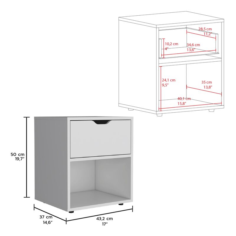 Aberdeeen 19.7-Inch High Nightstand End Table with Open Shelf