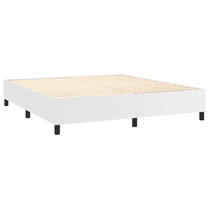 vidaXL Faux Leather King Size Box Spring Bed Frame, Elegant White 76"x79.9", Engineered Wood - Suitable for King Size Mattresses