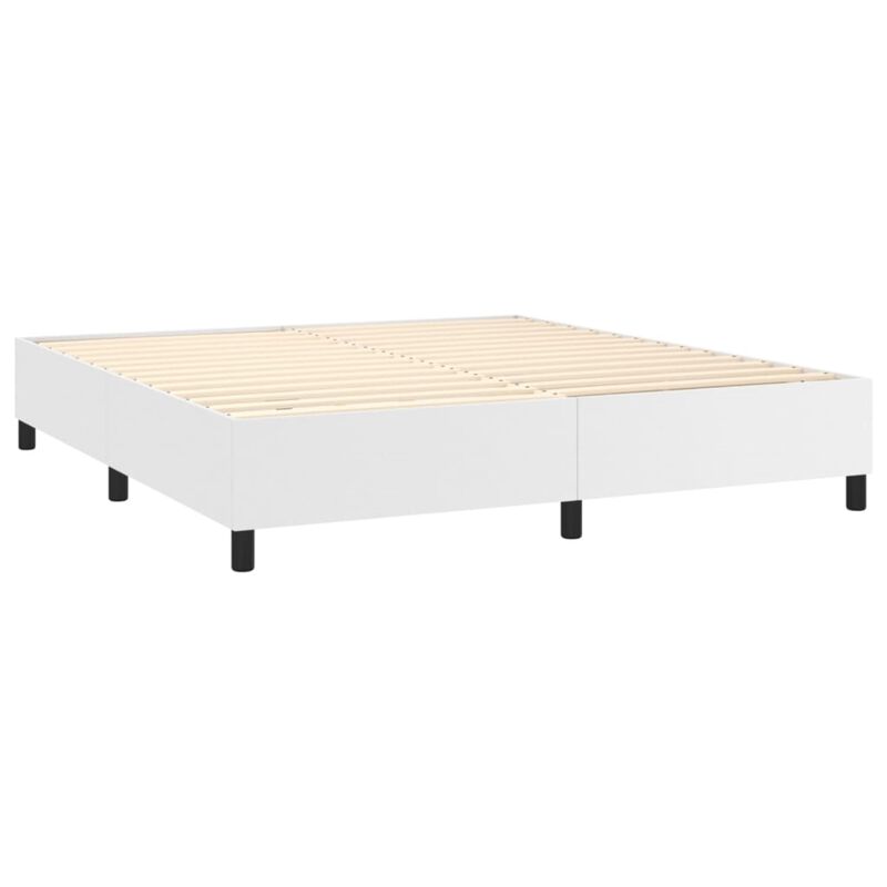 vidaXL Faux Leather King Size Box Spring Bed Frame, Elegant White 76"x79.9", Engineered Wood - Suitable for King Size Mattresses