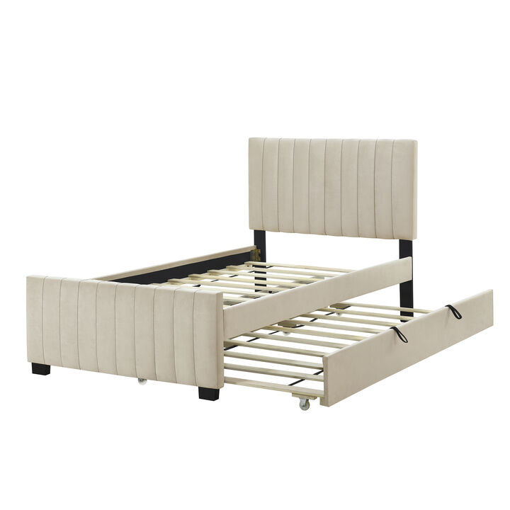 Merax Modern Upholstered Platform Bed with Trundle