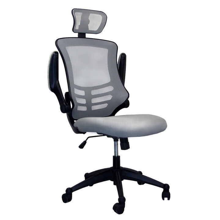 Modern High-Back Mesh Executive Office Chair With Headrest And Flip-Up Arms, Silver Grey