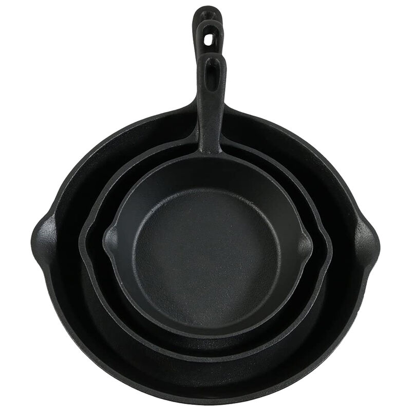 Sunnydaze 3-Piece Cast Iron Pre-Seasoned Skillet Set with 3 Pans
