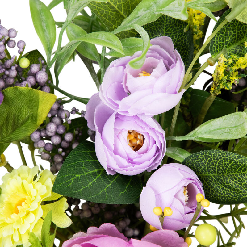 Peony Mixed Floral Springtime Wreath - 24" - Purple and Yellow