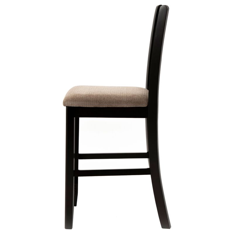 Contemporary Armless Counter Height Chair, Espresso Brown & beige , Set of 2-Benzara
