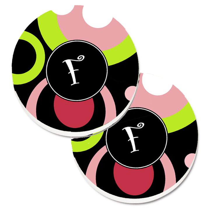 Caroline's Treasures Letter F Monogram - Retro In black Set of 2 Cup Holder Car Coasters AM1002-FCARC, 2.56, Multicolor