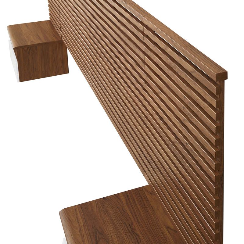 Modway - Render Wall Mount King Headboard and Modern Nightstands Walnut