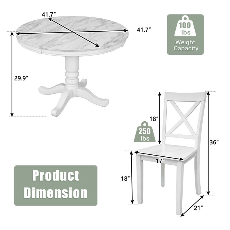 5 Pieces Dining Table And Chairs Set For 4 Persons, Kitchen Room Solid Wood Table With 4 Chair
