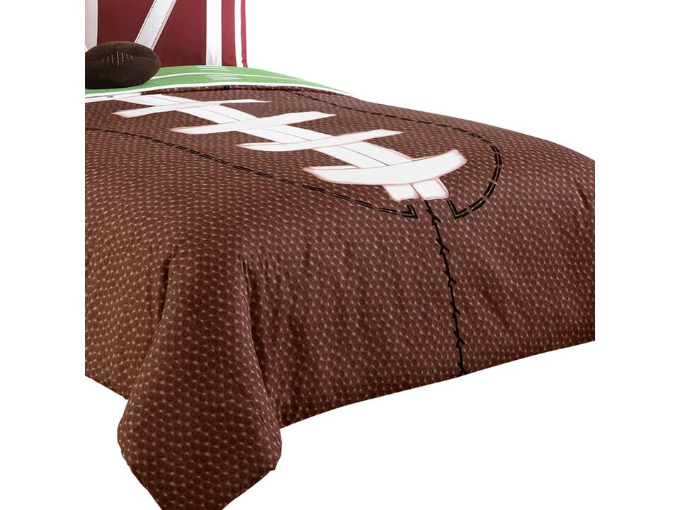 6 Piece Full Comforter Set with Football Field Print, Brown and Green - Benzara