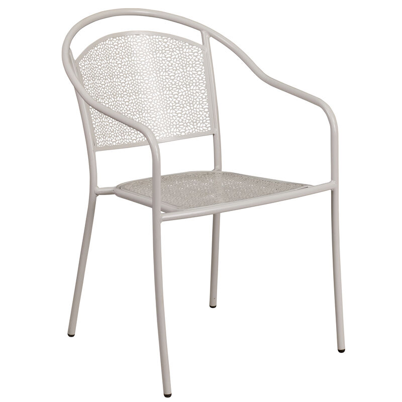 Flash Furniture Commercial Grade 30" Round Light Gray Indoor-Outdoor Steel Folding Patio Table Set with 2 Round Back Chairs