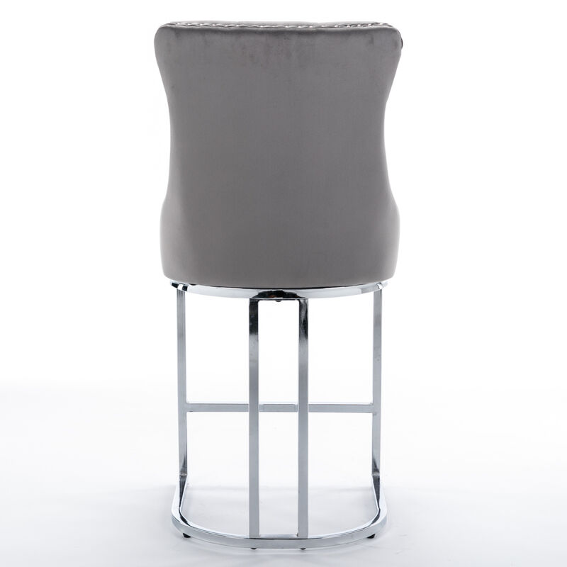 Modern Gray Velvet Bar Stools Set Of 2