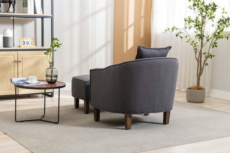 Accent Chair With Ottoman, Mid Century Modern Barrel Chair Upholstered Club Tub Round Arms
