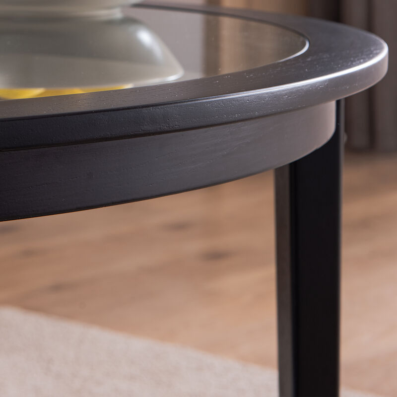 Round Glass Top Coffee Table with Storage Shelf for Modern Living Room