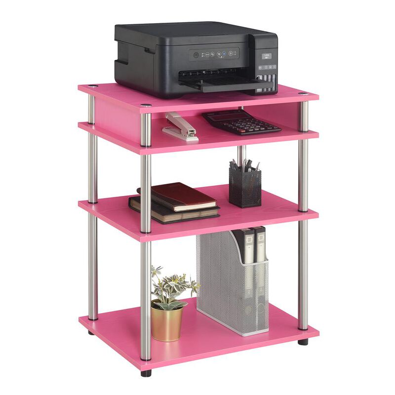 Convenience Concepts Designs2Go No Tools Printer Stand with Shelves, Pink