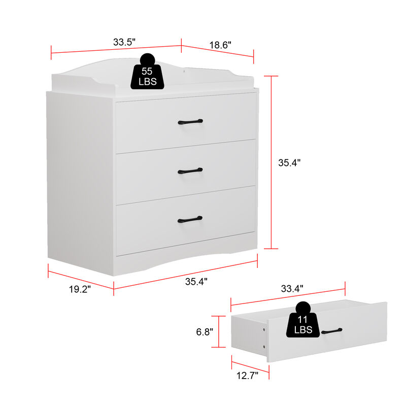 FUFU&GAGA 3-Drawer Dresser with Spacious Storage, Durable Construction, Modern Design, (35.4" W x 19.2" D x 35.4" H), White