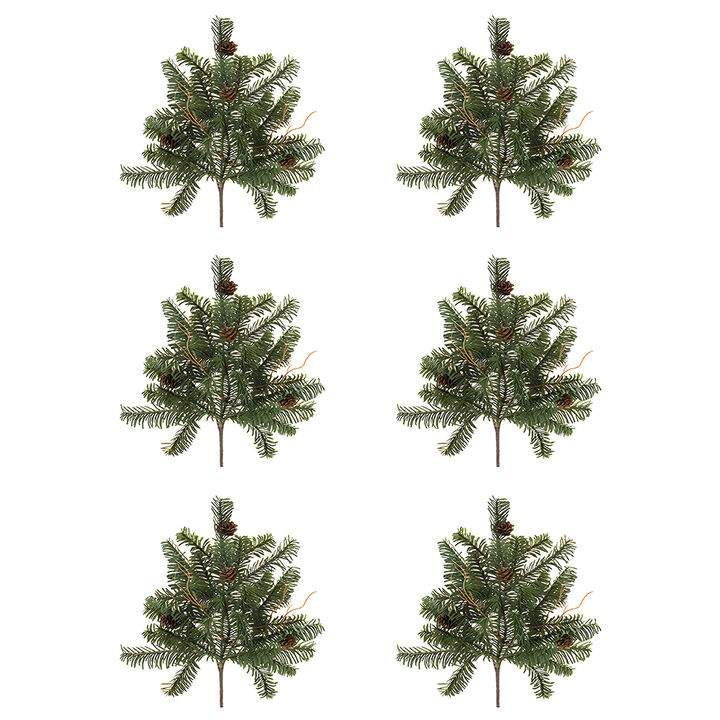 Pine Stem Set of 6 – Plastic Christmas Decorations for Home, Table, and Winter Display