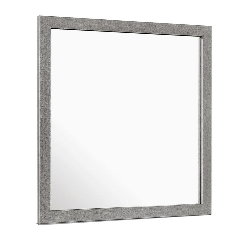 Benjara, Gray Sami 40 x 40 Dresser Mirror, Embossed Texture, Modern Style, Wood