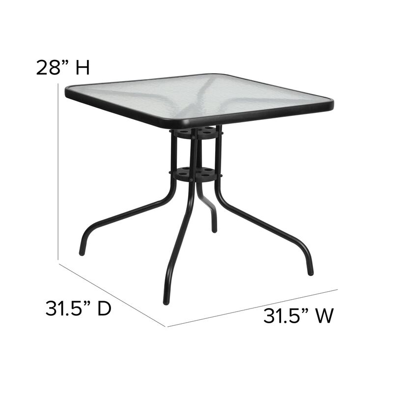 Flash Furniture Brazos 5 Piece Outdoor Patio Dining Set - 4 Black Flex Comfort Stack Chairs - 31.5" Square Tempered Glass Patio Table