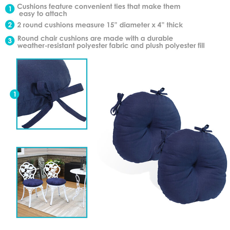 Sunnydaze Set of 2 15" Replacement Bistro Chair Seat Cushion