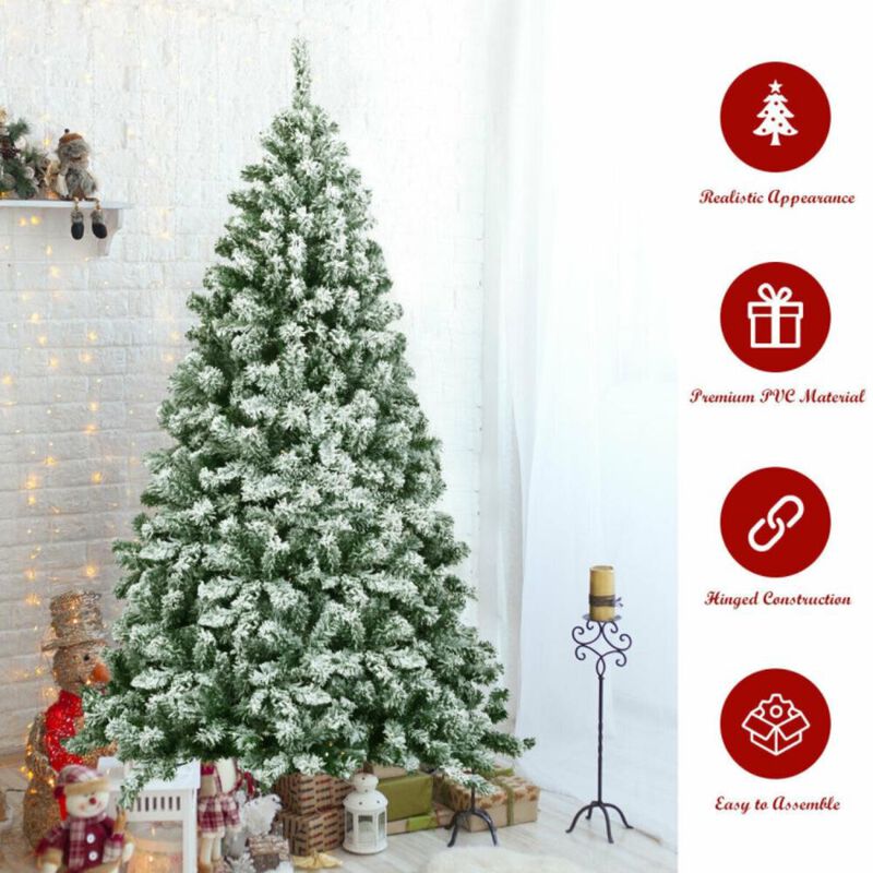 Hivvago 6 Feet Snow Flocked Artificial Christmas Tree Hinged with 928 Tips