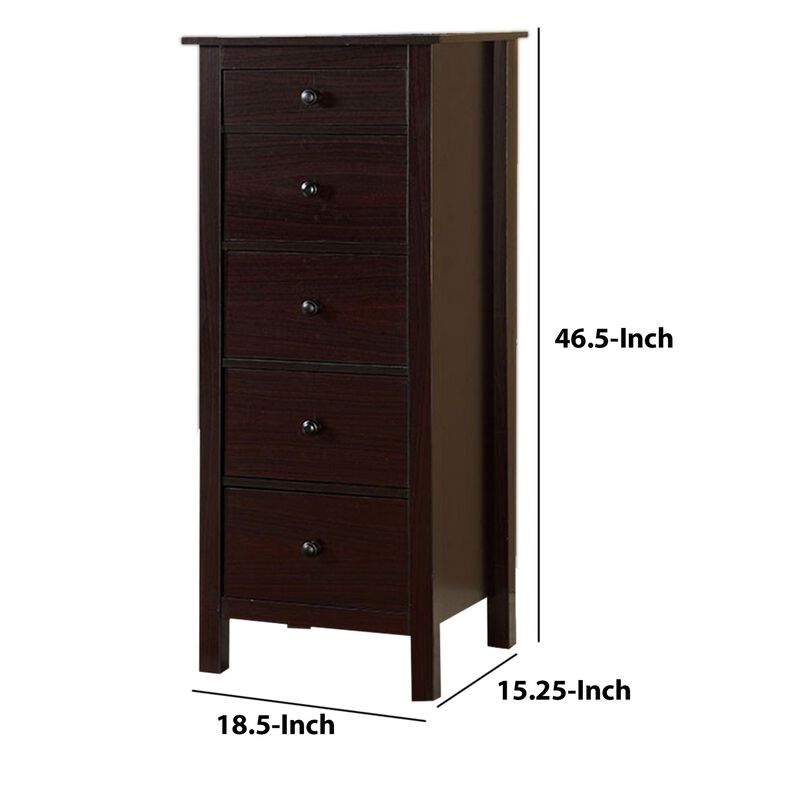 Contemporary Style 5 Drawer Wooden Chest with Straight Legs, Brown-Benzara