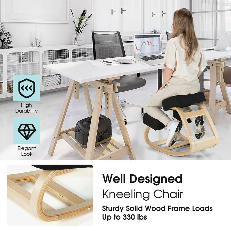 Costway Ergonomic Kneeling Chair Rocking Stool Upright Posture Office Furniture Black