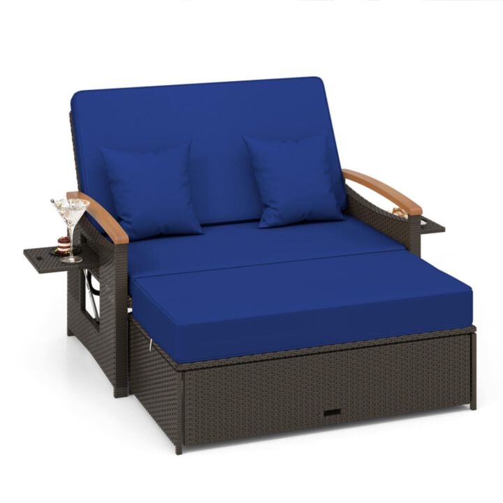 Hivvago Outdoor Wicker Daybed with Folding Panels and Storage Ottoman
